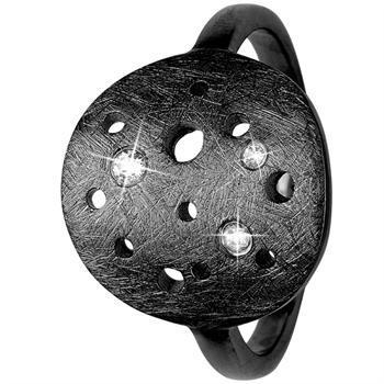 Christina Collect svart rhodiumbelagt sølv The Moon moon ring med rå overflate og 3 ekte hvite topaser, ringstørrelser fra 49-61